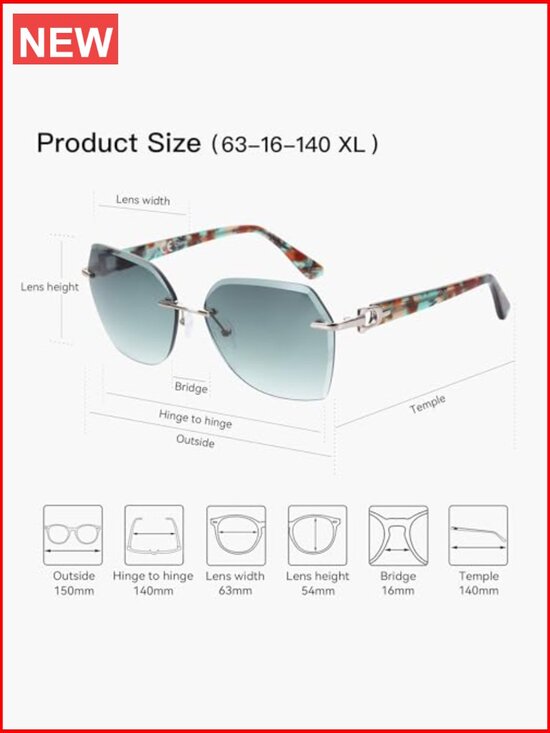 Geometric Diamond Cutting Oversized Rimless Sunglasses UV400 Protection main image 5
